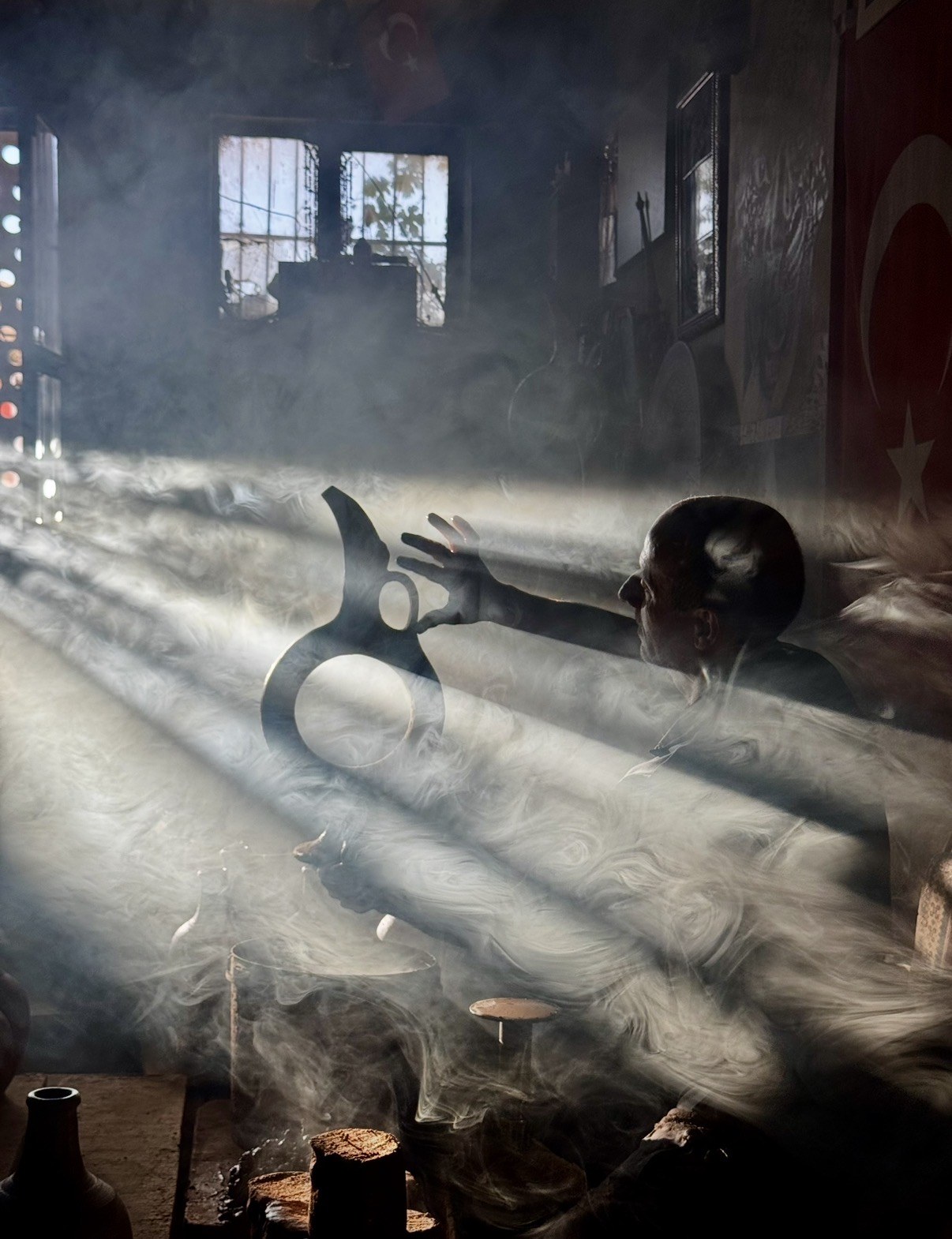 A potter at the wheel in a Cappadocia workshop